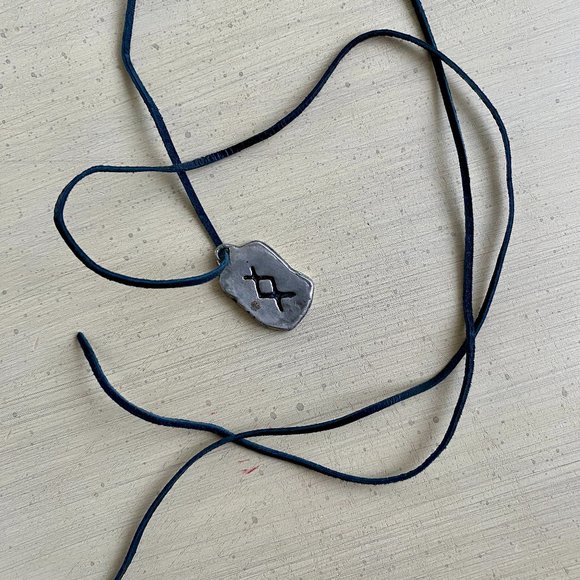 Ing Rune Pewter Fertility Viking Amulet Charm Pendant with Leather Cord - Picture 1 of 6